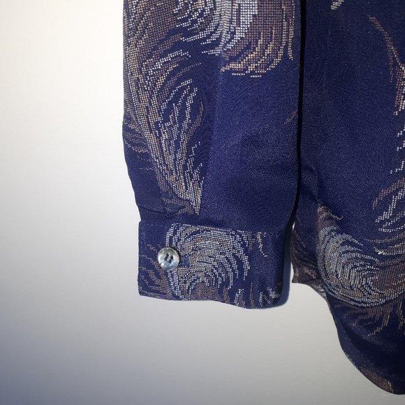 Vintage Style Button Blouse Feather Print Sz L - Picture 3 of 4